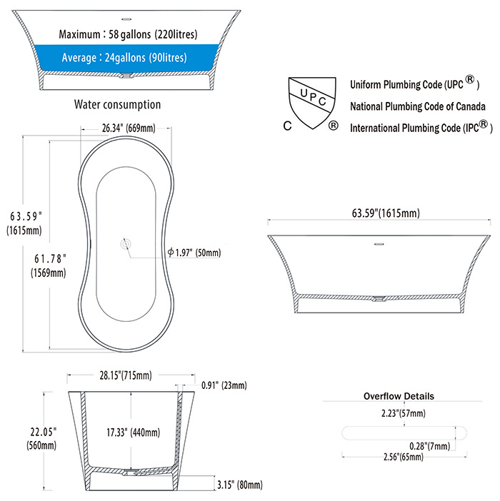 Capri freestanding tub specification