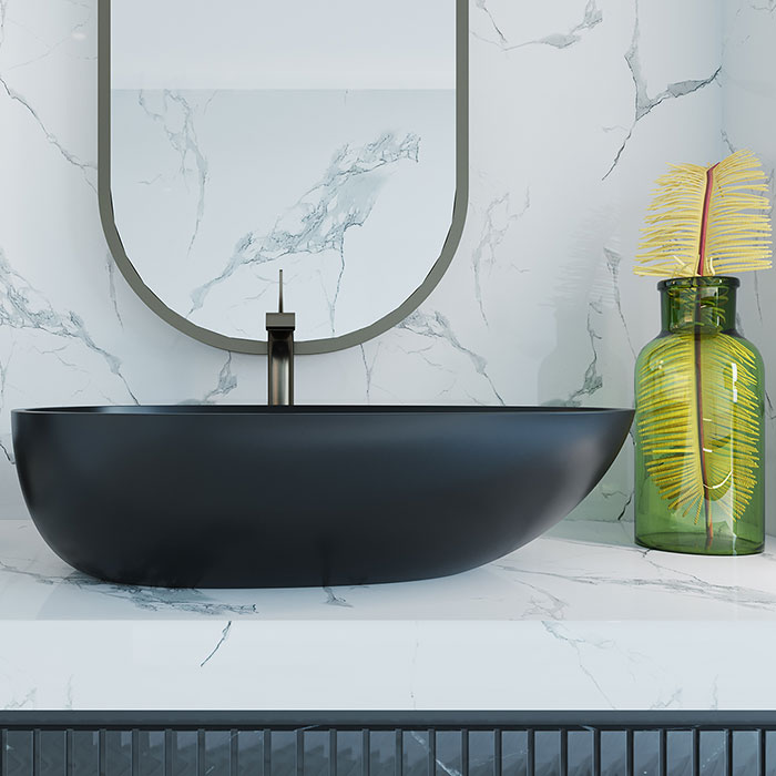 Black freestanding basin from Tyrrell & Laing