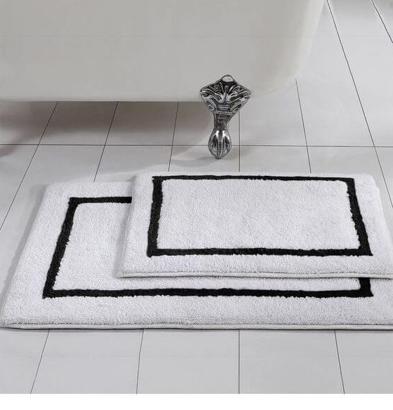 black and white bathroom rug