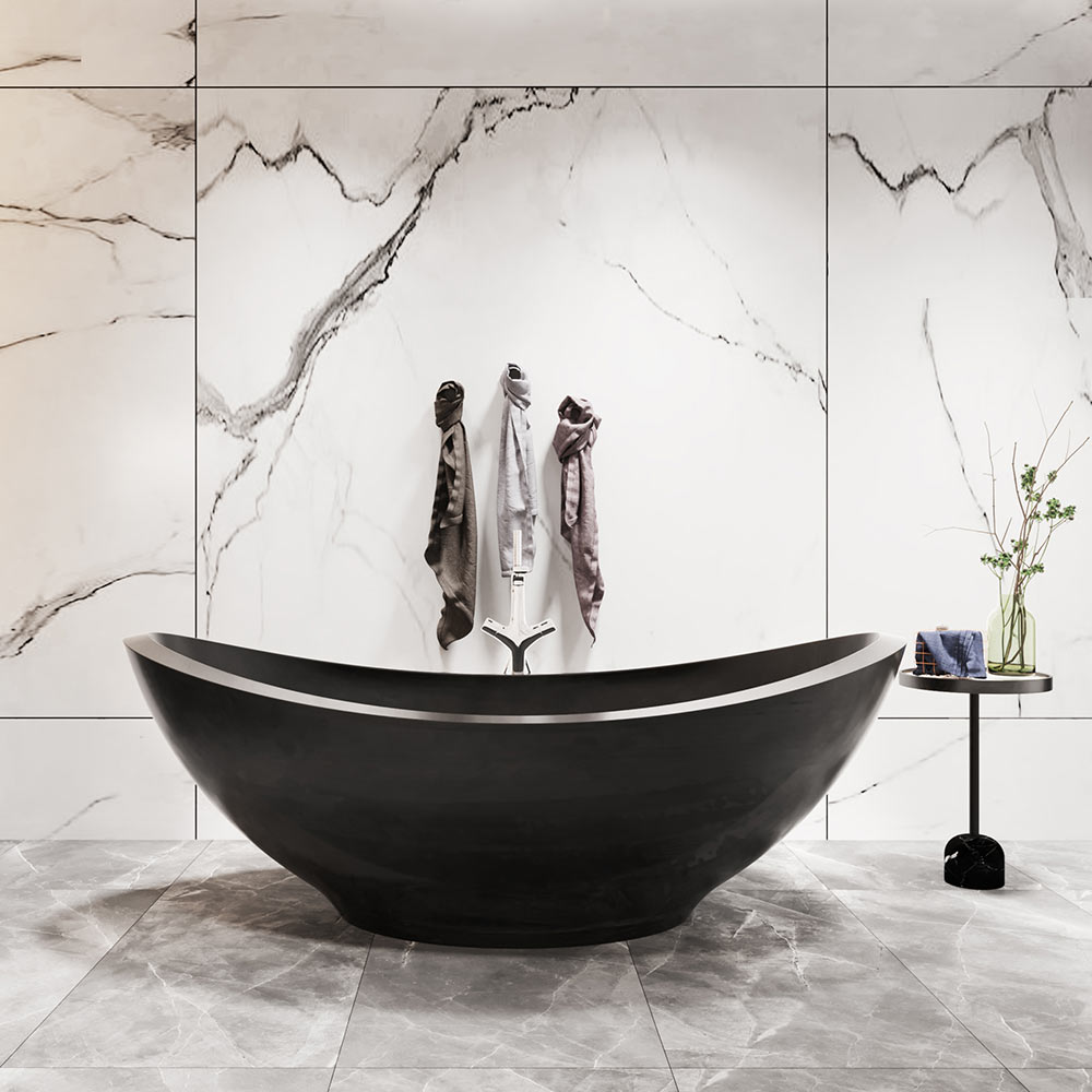 black freestanding bathtub