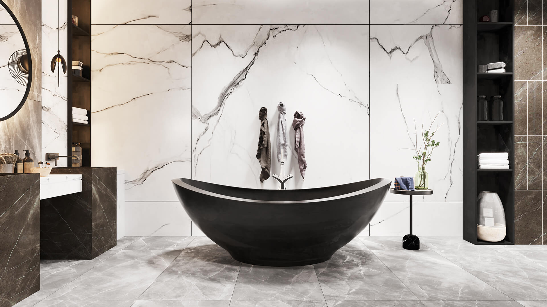 large black luxury soaker tub