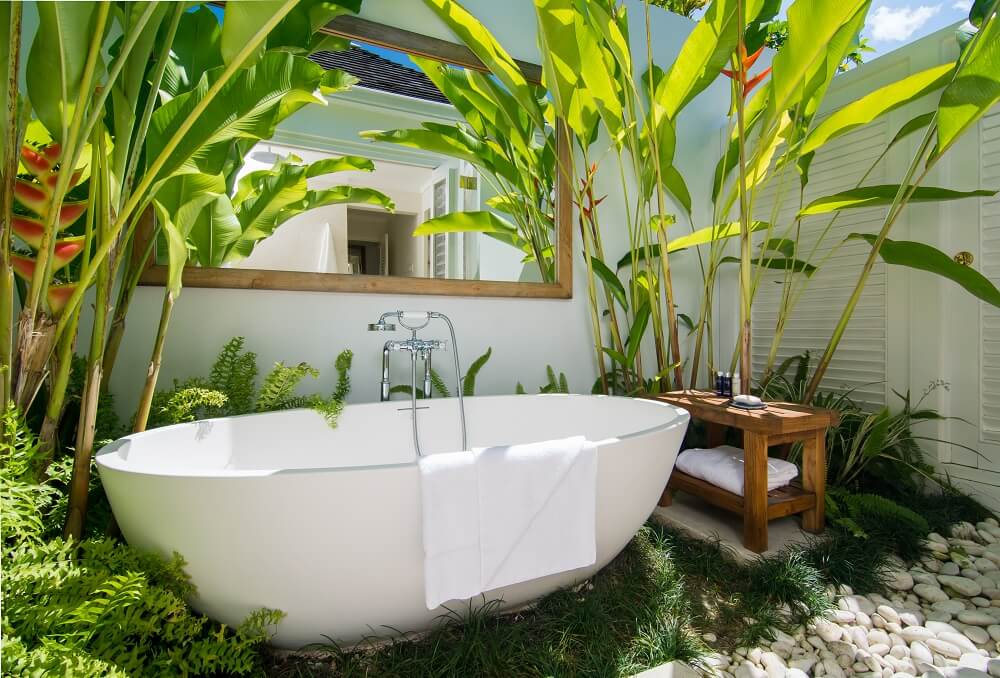 T & L freestanding bathtub outdoors at luxury resort