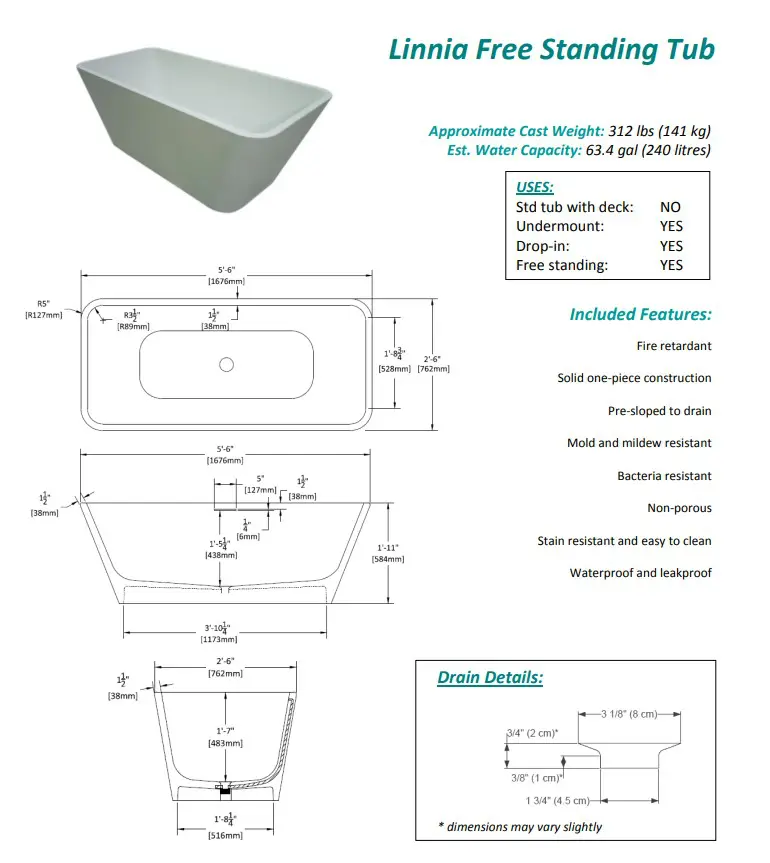 Linnia Rectangular Bathtub - Image 2