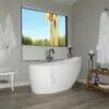 small freestanding soaker tub with end drain