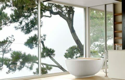 freestanding bathtub with a view