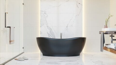 black freestanding bathtub