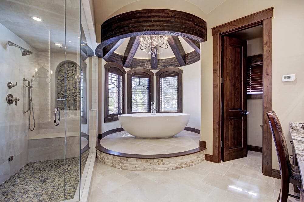 freestanding bathtub on platform