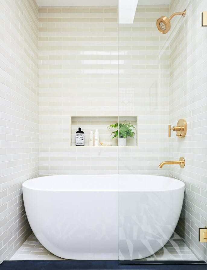 Interior Of A Luxury Bathroom With Stand Up Shower And Tub Stock