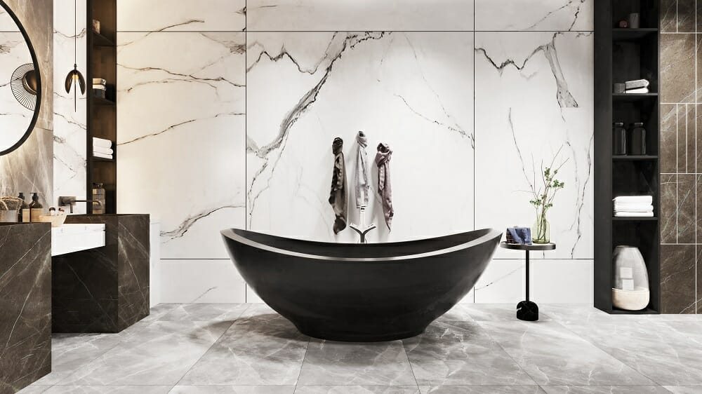 Freestanding tubs of various shapes and sizes in a bathroom