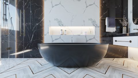 black freestanding bathtub